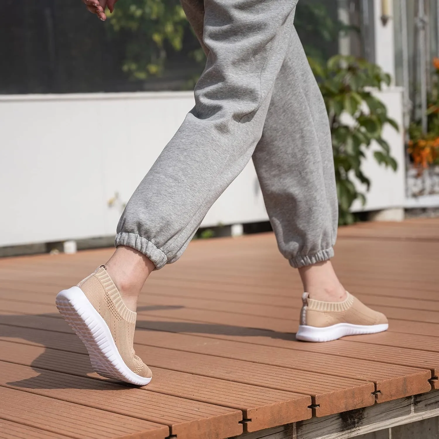 TIOSEBON Women's Walking Sock Shoes Elastic Knit Lightweight Slip on Breathable Yoga Sneakers
