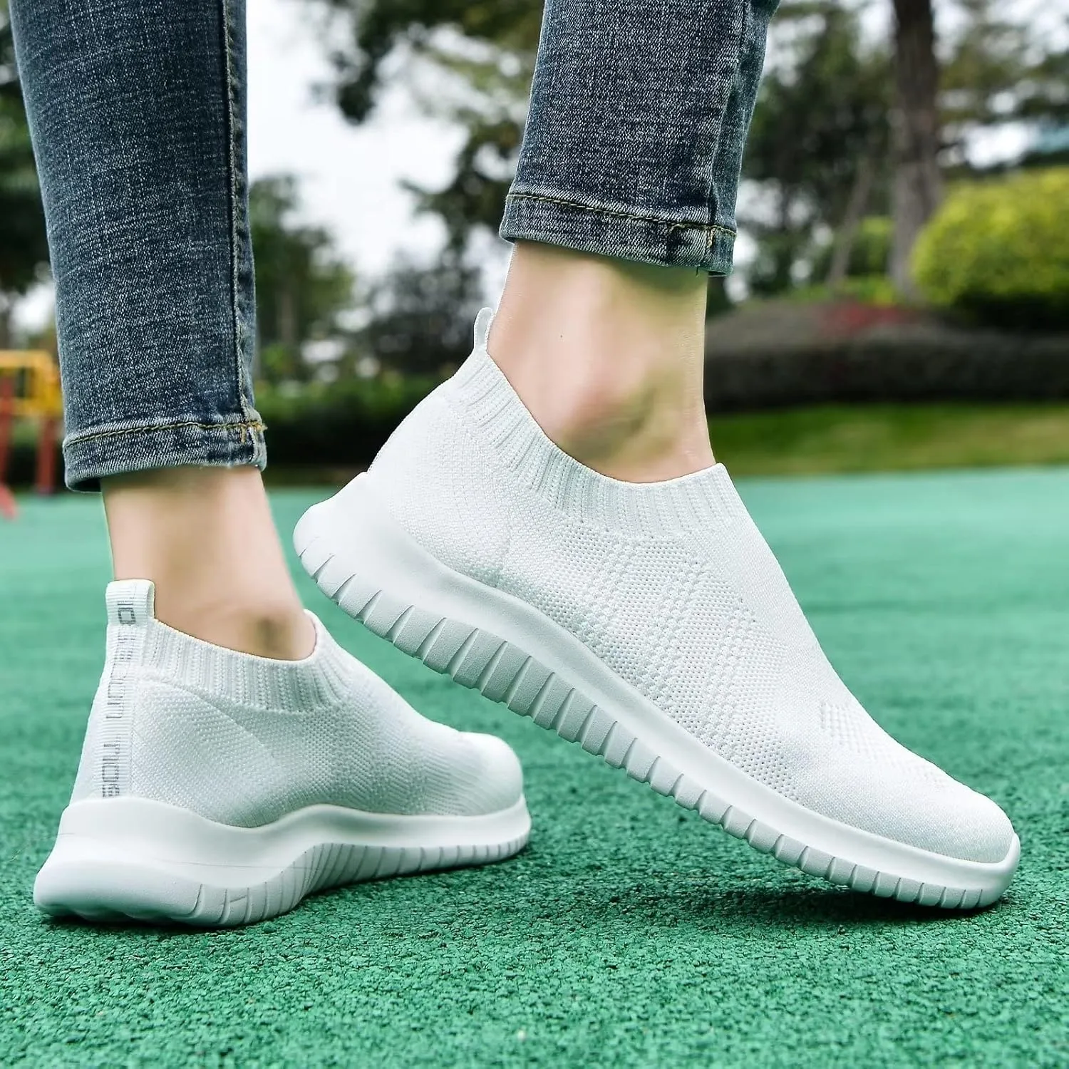 TIOSEBON Women's Walking Sock Shoes Elastic Knit Lightweight Slip on Breathable Yoga Sneakers
