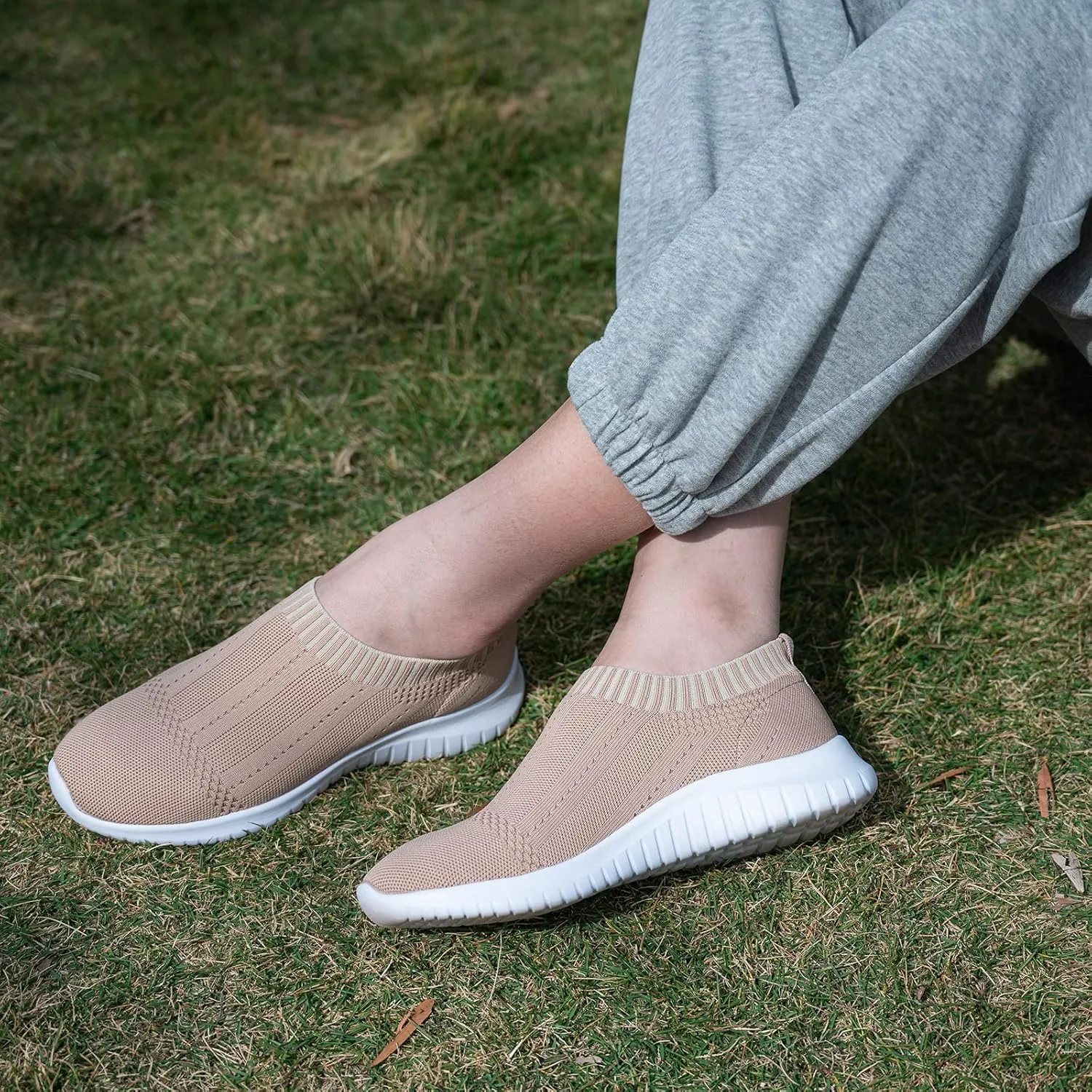 TIOSEBON Women's Walking Sock Shoes Elastic Knit Lightweight Slip on Breathable Yoga Sneakers