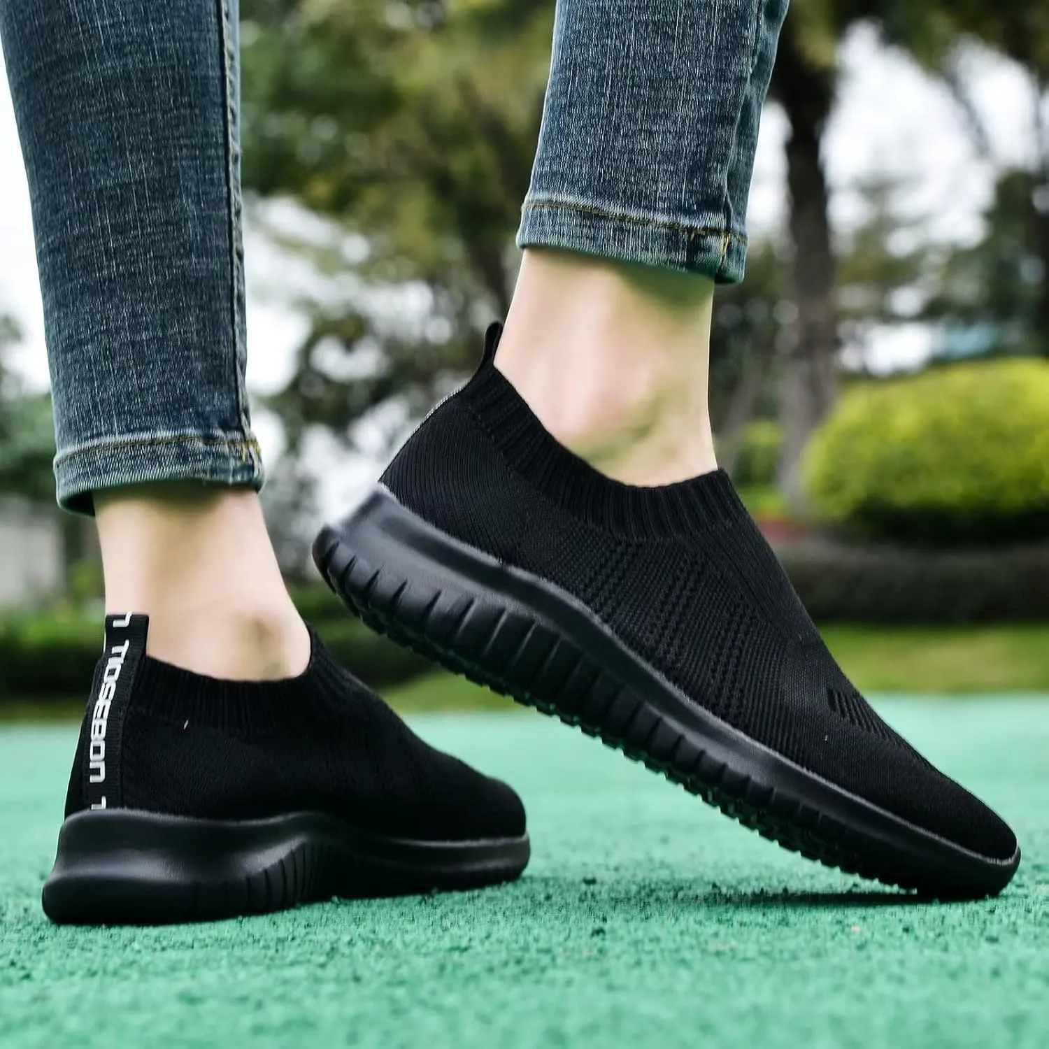 TIOSEBON Women's Walking Sock Shoes Elastic Knit Lightweight Slip on Breathable Yoga Sneakers