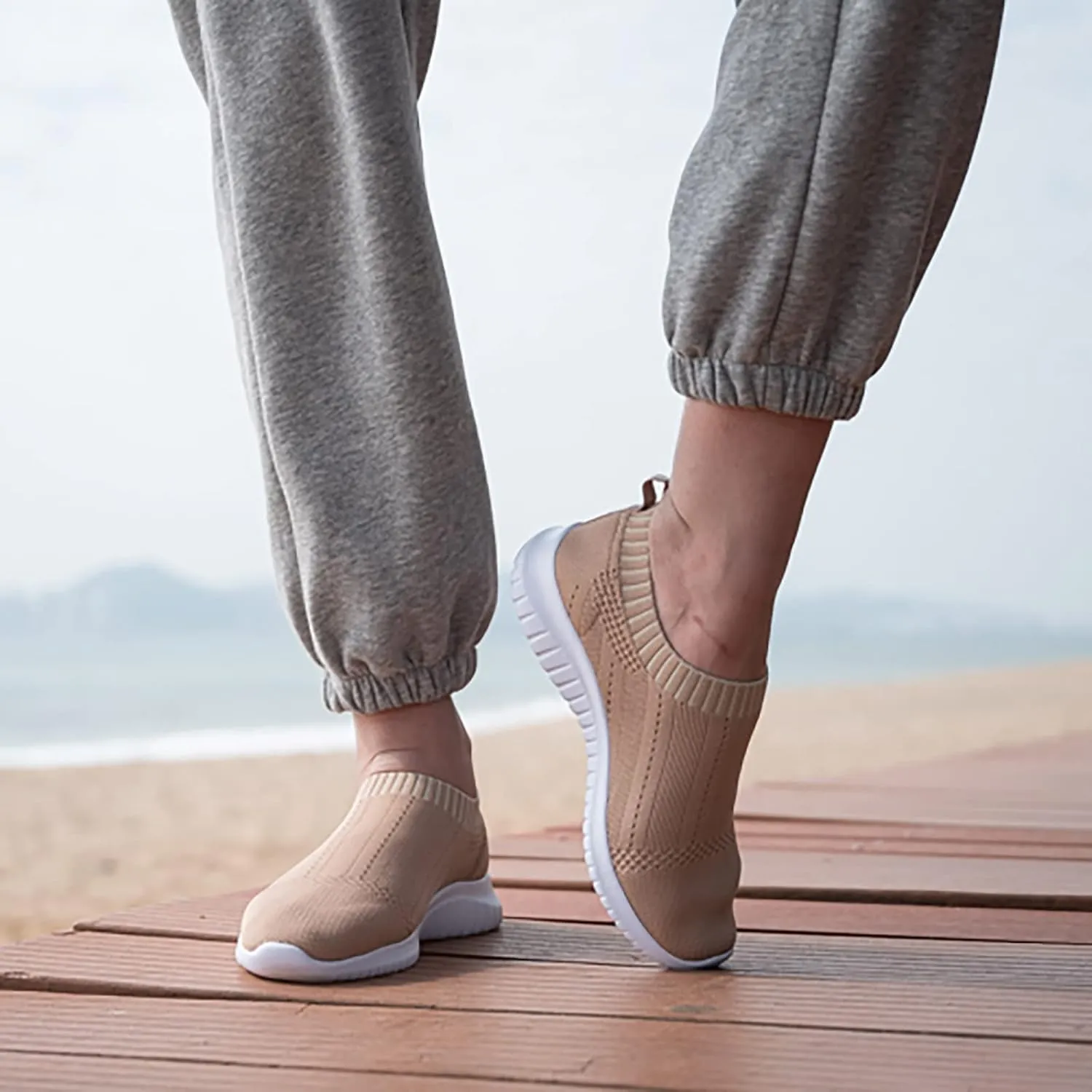 TIOSEBON Women's Walking Sock Shoes Elastic Knit Lightweight Slip on Breathable Yoga Sneakers
