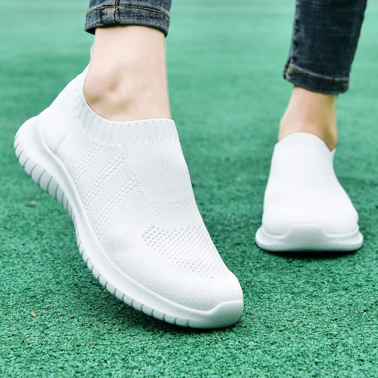 TIOSEBON Women's Walking Sock Shoes Elastic Knit Lightweight Slip on Breathable Yoga Sneakers