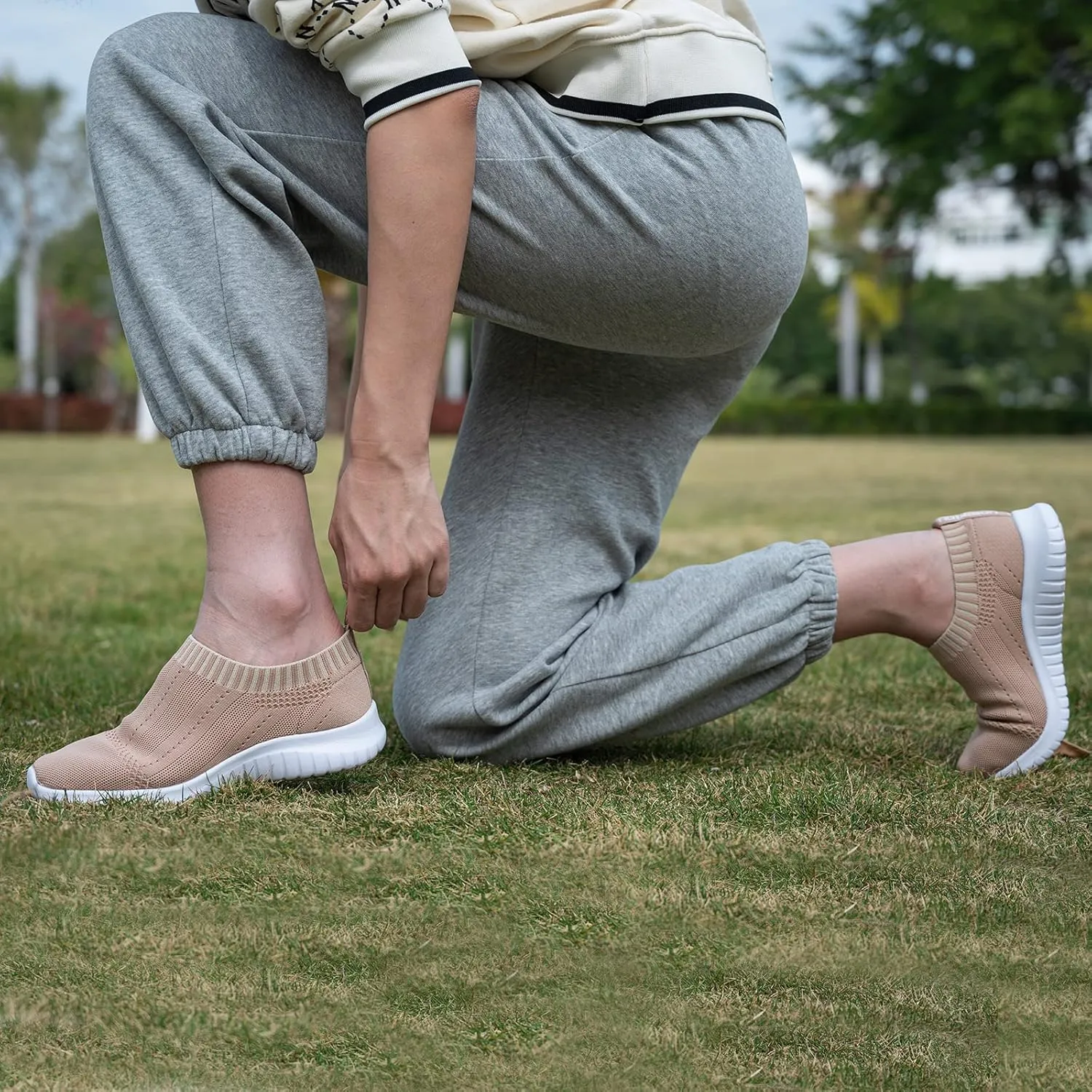 TIOSEBON Women's Walking Sock Shoes Elastic Knit Lightweight Slip on Breathable Yoga Sneakers
