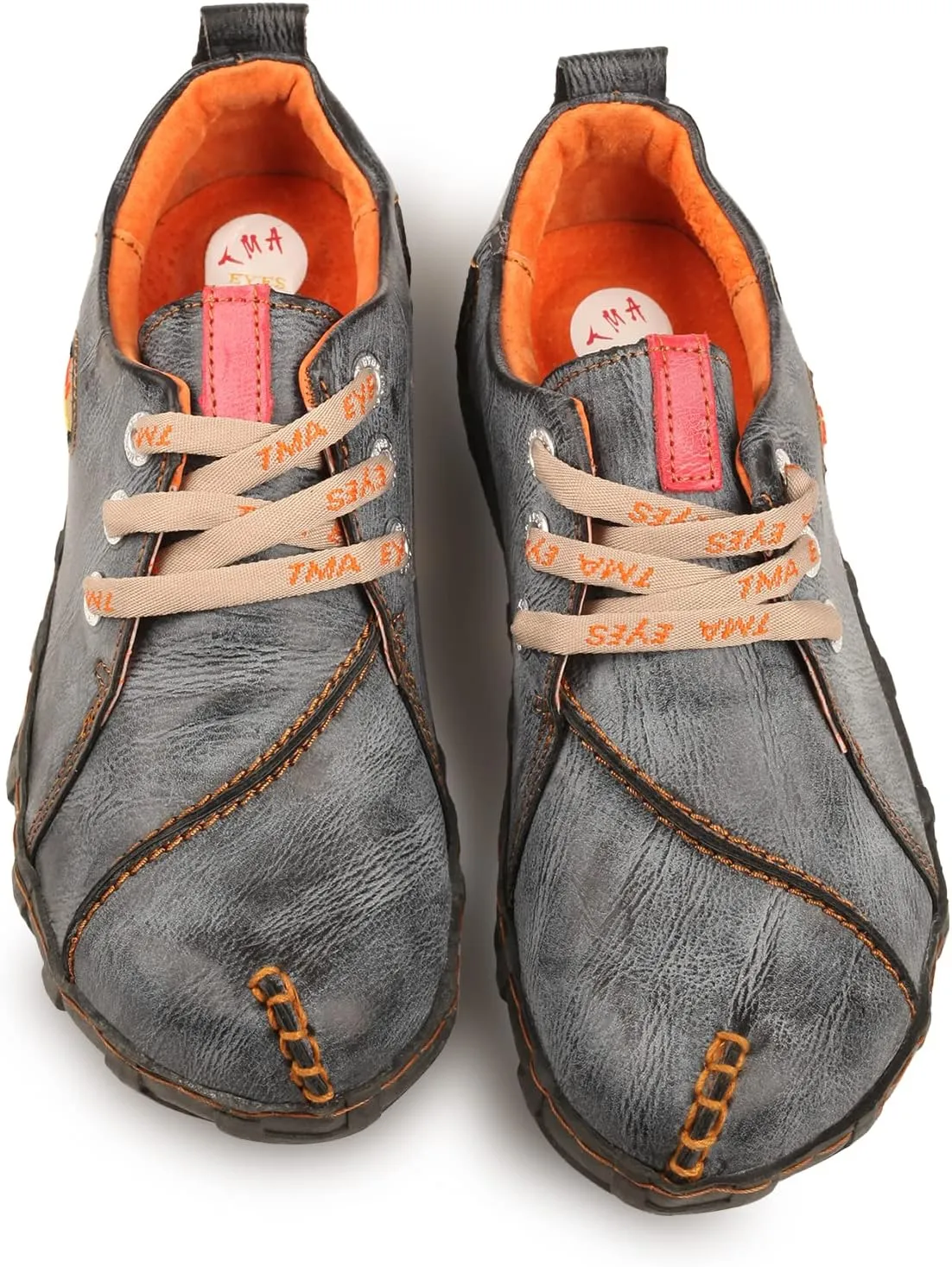 TMA EYES Retro Handmade Soft Leather Shoes Women's Flat Lace-up Walking Casual Shoes