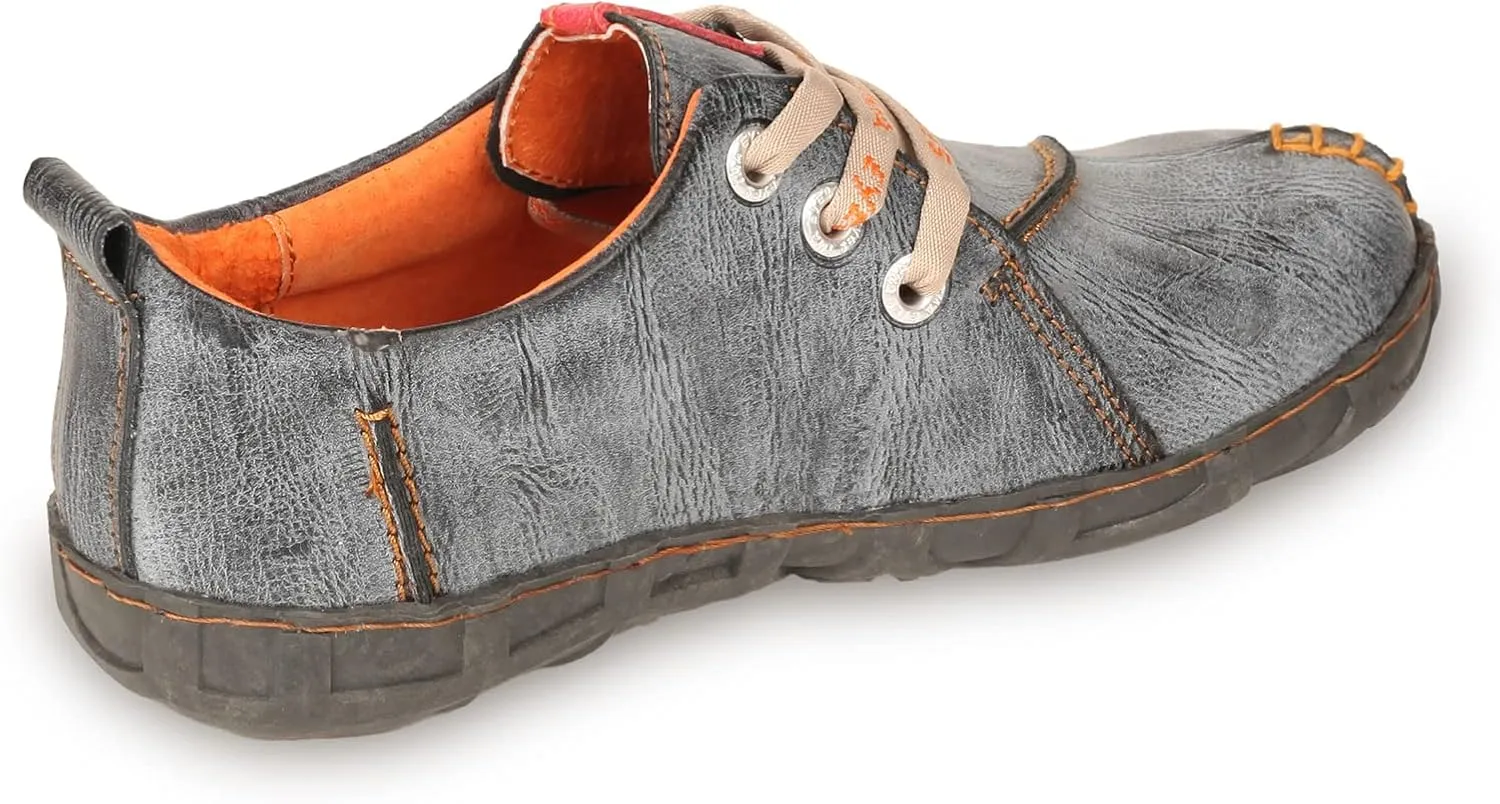 TMA EYES Retro Handmade Soft Leather Shoes Women's Flat Lace-up Walking Casual Shoes