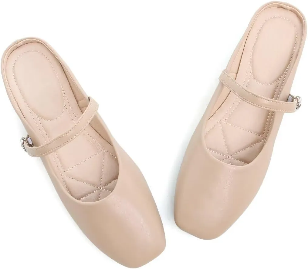 TN TANGNEST Flats for Women Elegant Square Toe Slip On Flats Soft One Line Strap Flats Retro Mary Jane Flat Shoes