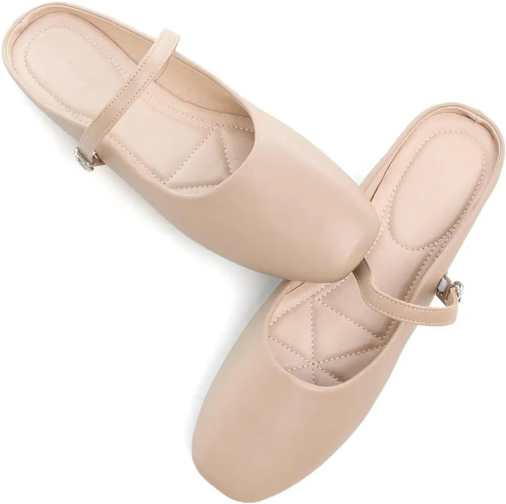 TN TANGNEST Flats for Women Elegant Square Toe Slip On Flats Soft One Line Strap Flats Retro Mary Jane Flat Shoes