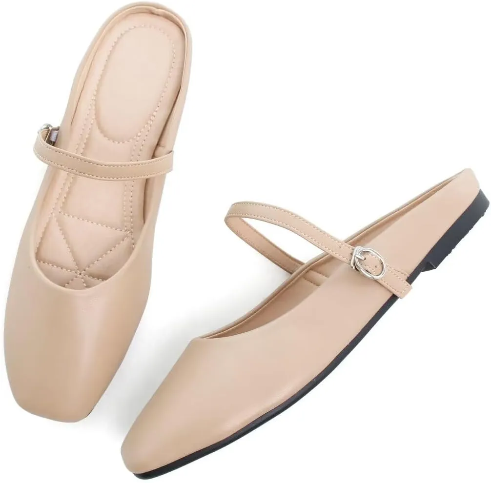 TN TANGNEST Flats for Women Elegant Square Toe Slip On Flats Soft One Line Strap Flats Retro Mary Jane Flat Shoes