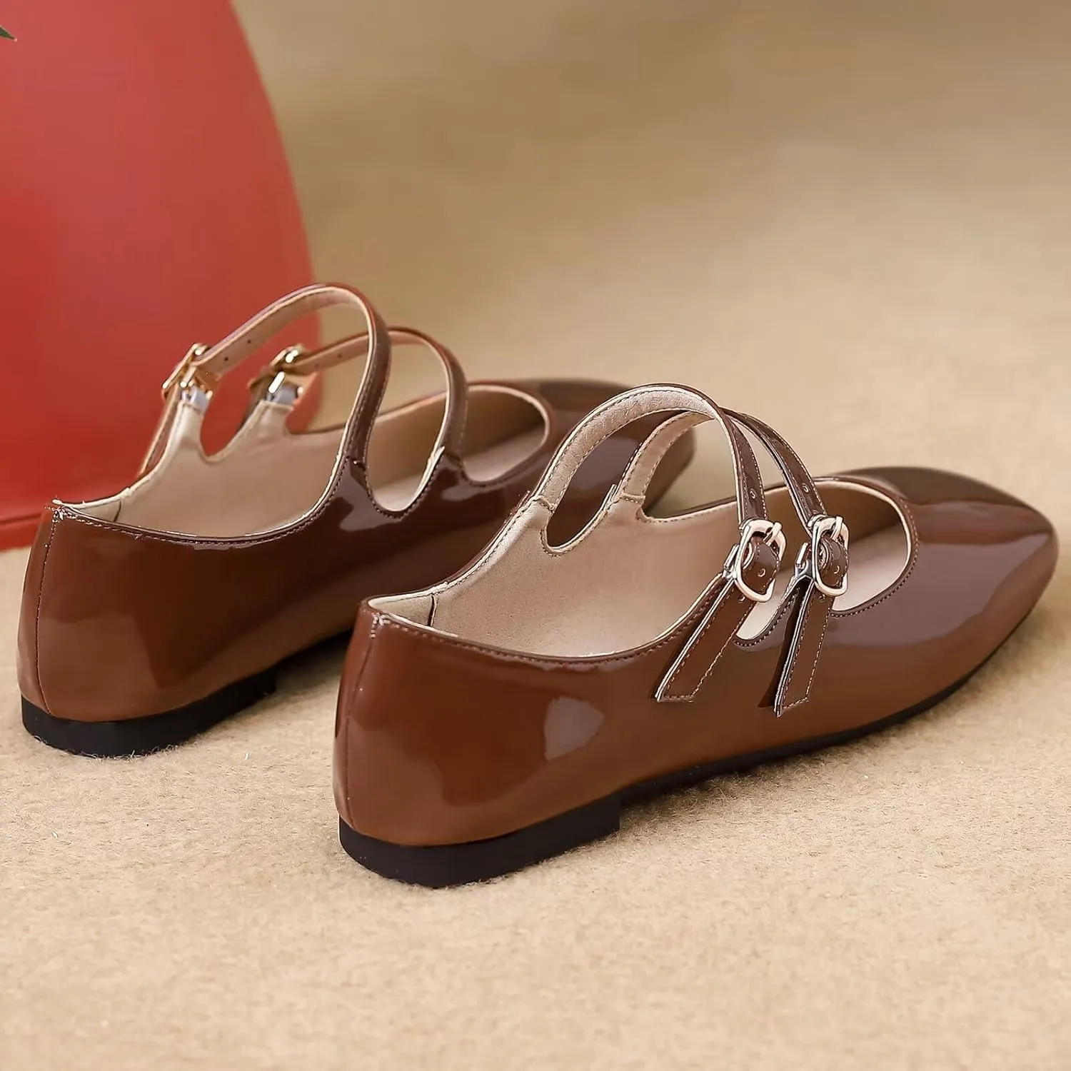 TN TANGNEST Flats for Women Elegant Square Toe Slip On Flats Soft One Line Strap Flats Retro Mary Jane Flat Shoes
