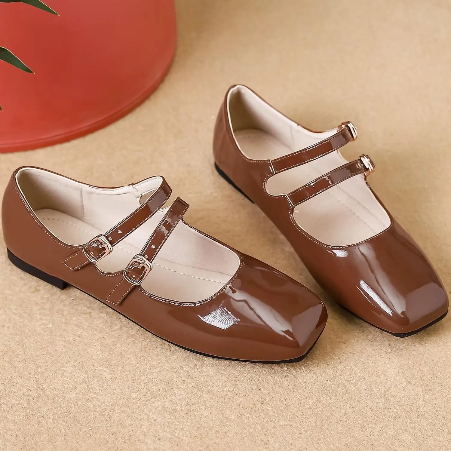 TN TANGNEST Flats for Women Elegant Square Toe Slip On Flats Soft One Line Strap Flats Retro Mary Jane Flat Shoes