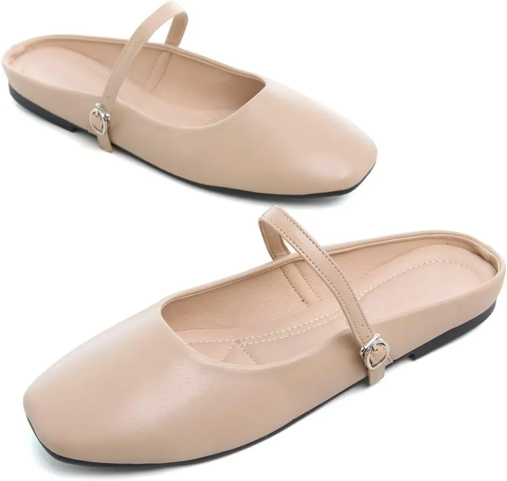 TN TANGNEST Flats for Women Elegant Square Toe Slip On Flats Soft One Line Strap Flats Retro Mary Jane Flat Shoes