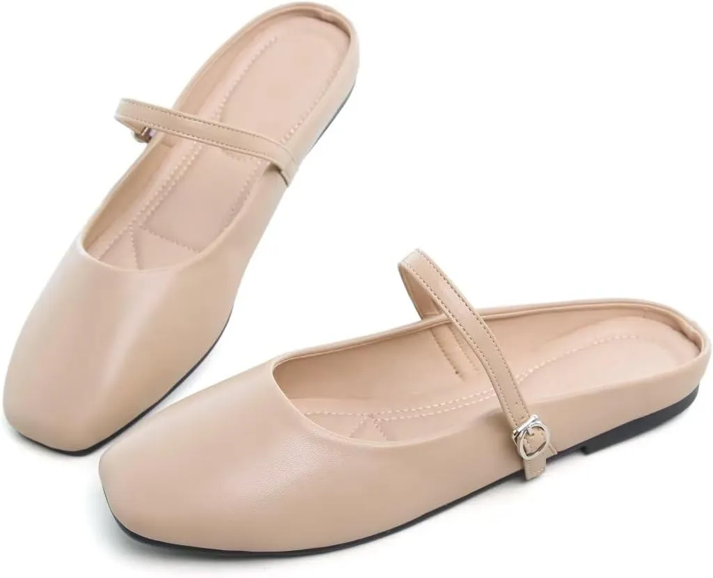 TN TANGNEST Flats for Women Elegant Square Toe Slip On Flats Soft One Line Strap Flats Retro Mary Jane Flat Shoes