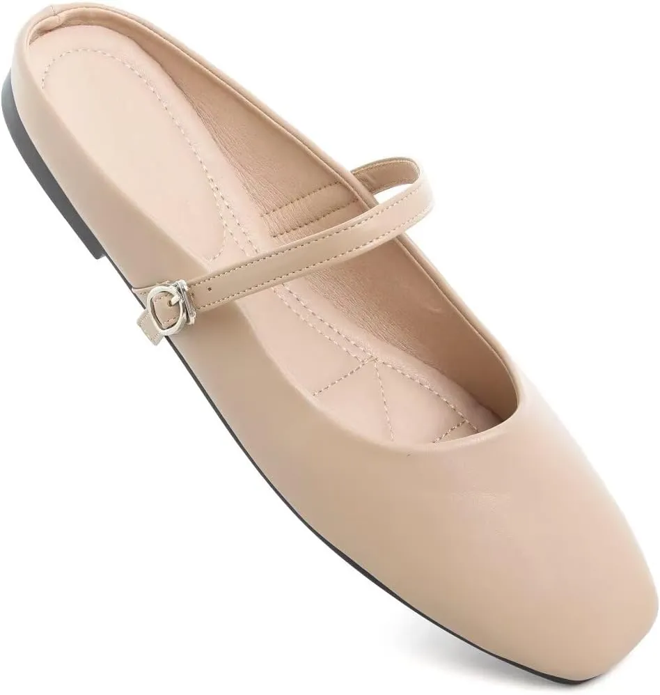 TN TANGNEST Flats for Women Elegant Square Toe Slip On Flats Soft One Line Strap Flats Retro Mary Jane Flat Shoes