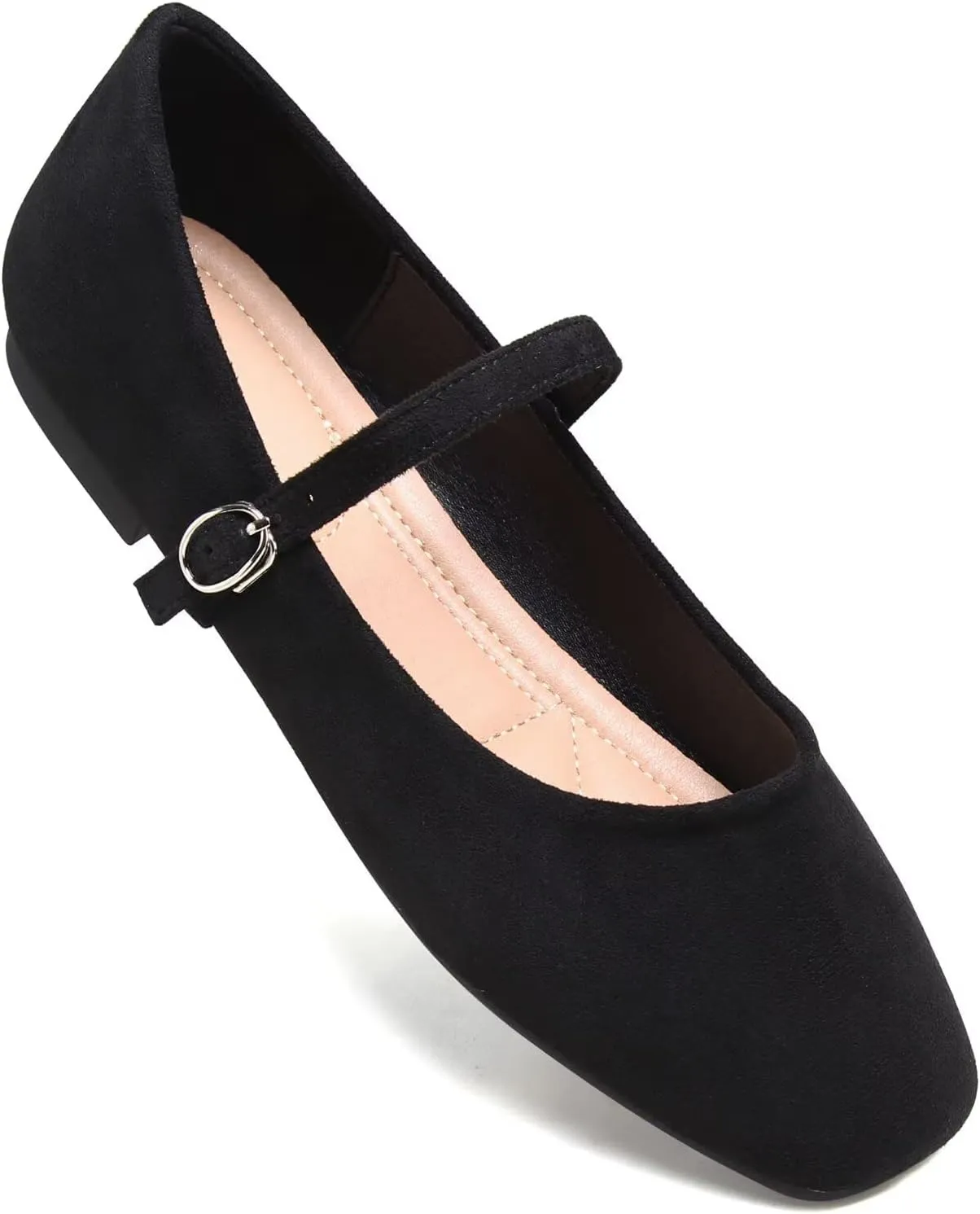 TN TANGNEST Leather Flats for Women Comfortable Square Toe Slip On Flats Soft Work Flats Retro Mary Jane Flats