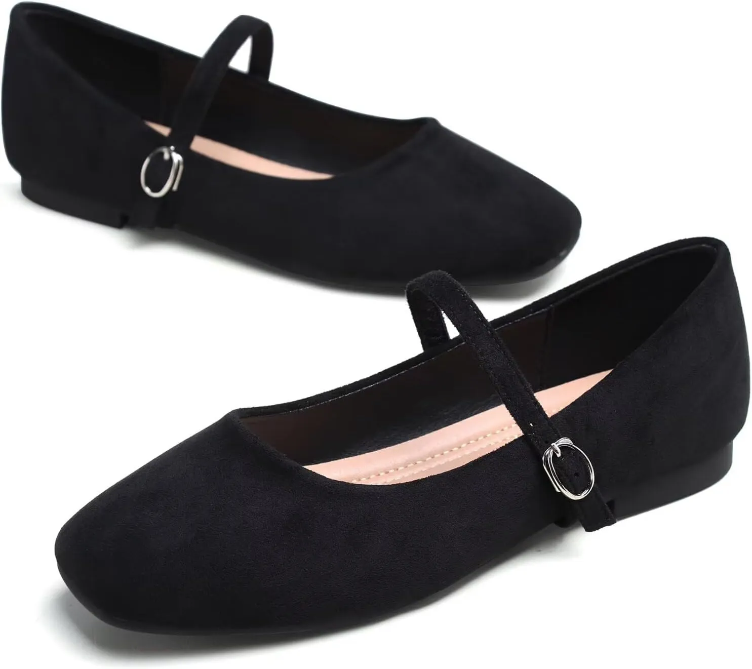 TN TANGNEST Leather Flats for Women Comfortable Square Toe Slip On Flats Soft Work Flats Retro Mary Jane Flats