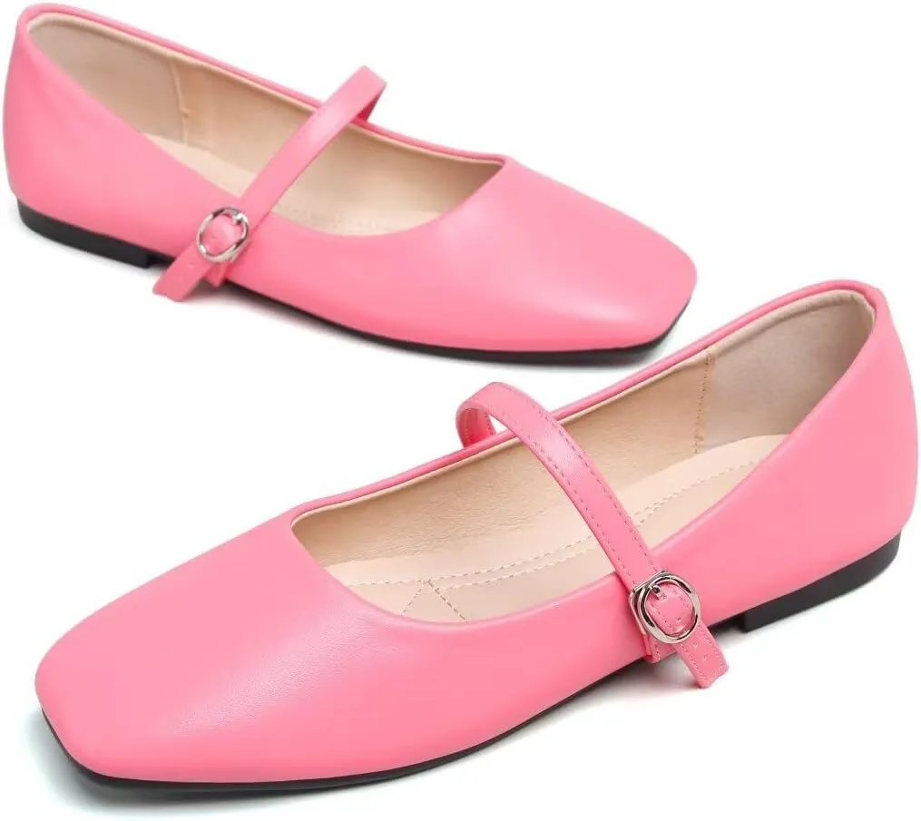 TN TANGNEST Leather Flats for Women Comfortable Square Toe Slip On Flats Soft Work Flats Retro Mary Jane Flats