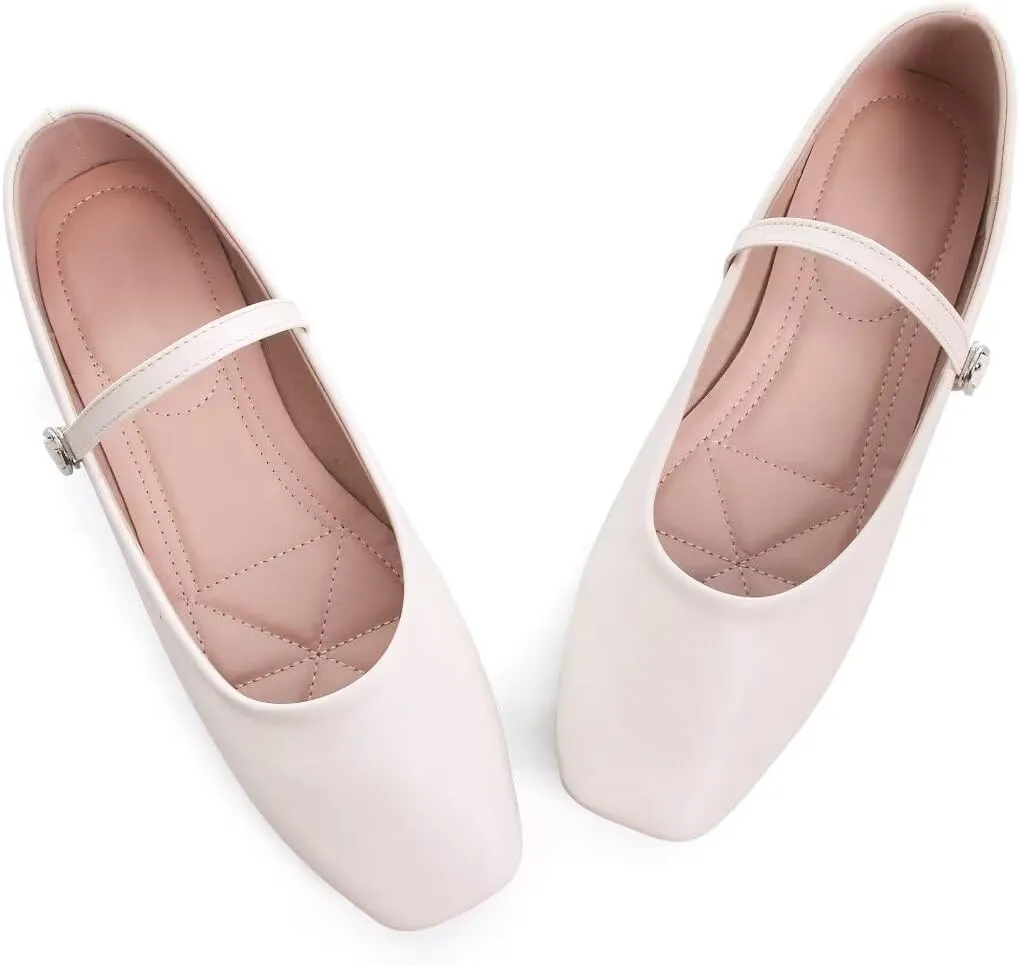 TN TANGNEST Leather Flats for Women Comfortable Square Toe Slip On Flats Soft Work Flats Retro Mary Jane Flats
