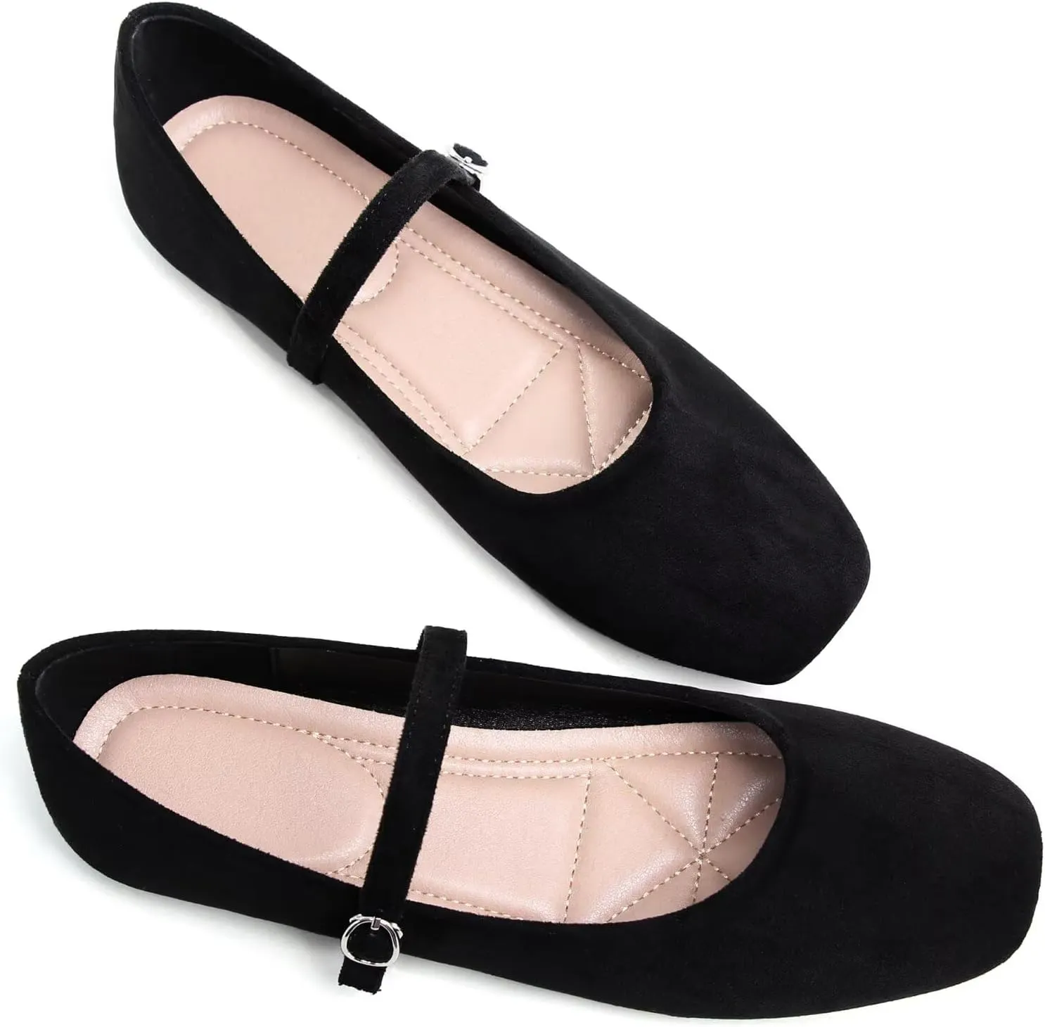 TN TANGNEST Leather Flats for Women Comfortable Square Toe Slip On Flats Soft Work Flats Retro Mary Jane Flats