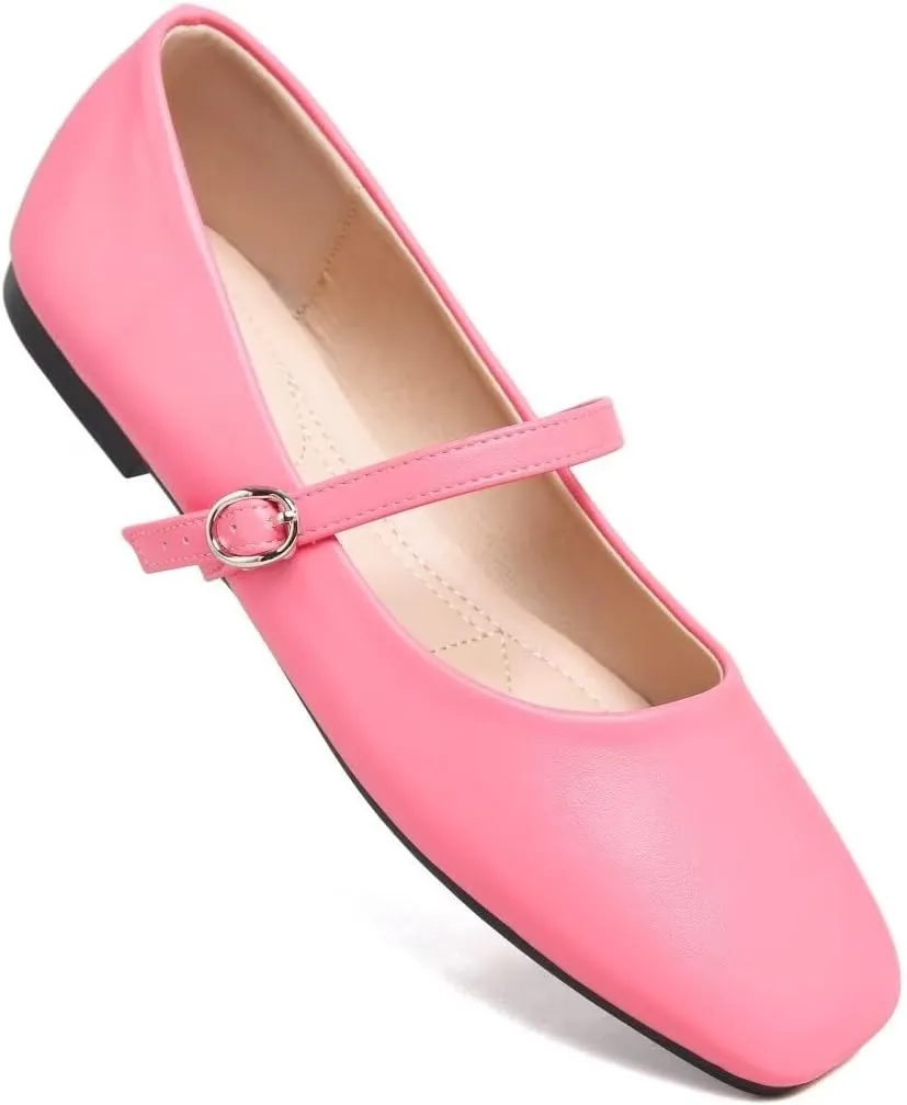 TN TANGNEST Leather Flats for Women Comfortable Square Toe Slip On Flats Soft Work Flats Retro Mary Jane Flats