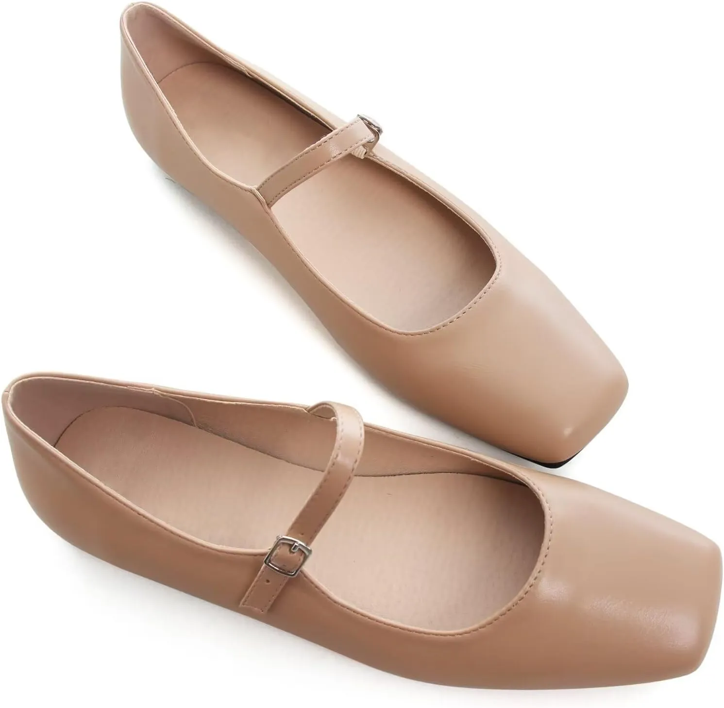 TN TANGNEST Leather Flats for Women Comfortable Square Toe Slip On Flats Soft Work Flats Retro Mary Jane Flats