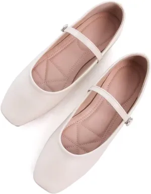 TN TANGNEST Leather Flats for Women Comfortable Square Toe Slip On Flats Soft Work Flats Retro Mary Jane Flats