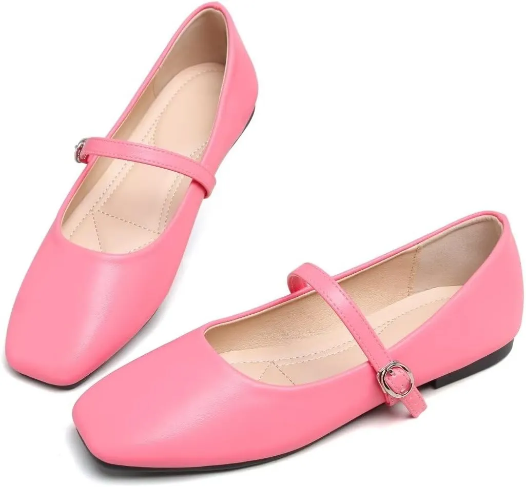 TN TANGNEST Leather Flats for Women Comfortable Square Toe Slip On Flats Soft Work Flats Retro Mary Jane Flats