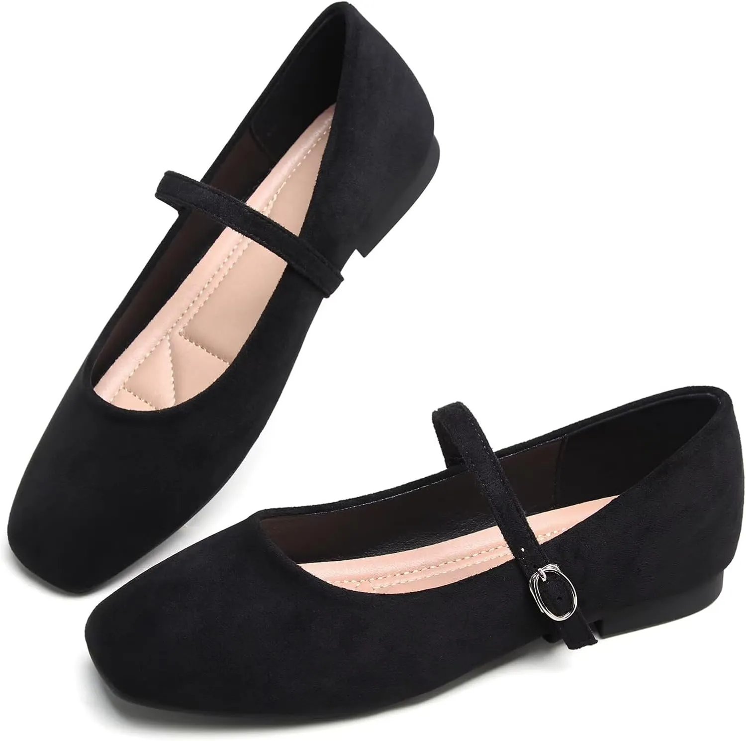 TN TANGNEST Leather Flats for Women Comfortable Square Toe Slip On Flats Soft Work Flats Retro Mary Jane Flats
