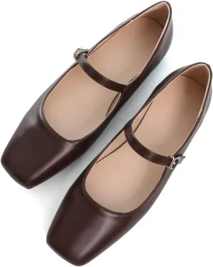 TN TANGNEST Leather Flats for Women Comfortable Square Toe Slip On Flats Soft Work Flats Retro Mary Jane Flats