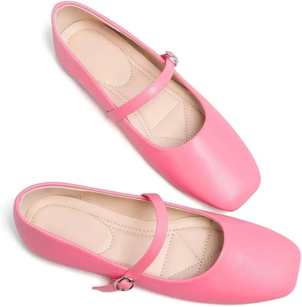 TN TANGNEST Leather Flats for Women Comfortable Square Toe Slip On Flats Soft Work Flats Retro Mary Jane Flats