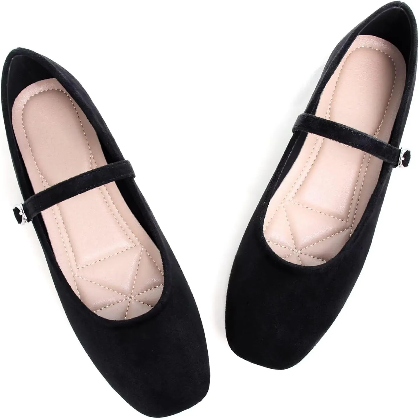 TN TANGNEST Leather Flats for Women Comfortable Square Toe Slip On Flats Soft Work Flats Retro Mary Jane Flats