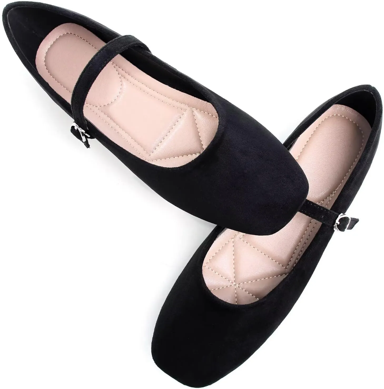 TN TANGNEST Leather Flats for Women Comfortable Square Toe Slip On Flats Soft Work Flats Retro Mary Jane Flats
