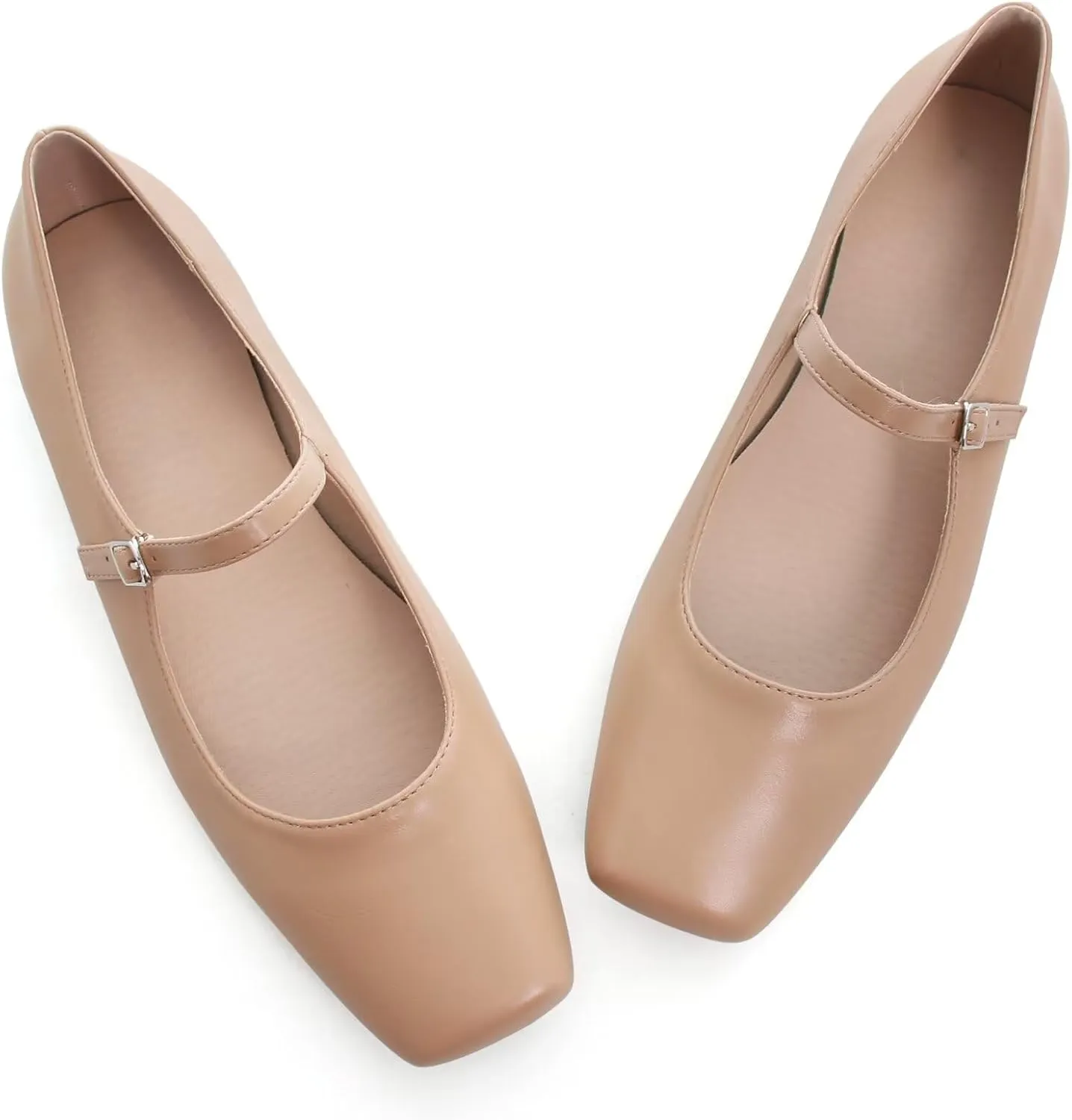 TN TANGNEST Leather Flats for Women Comfortable Square Toe Slip On Flats Soft Work Flats Retro Mary Jane Flats