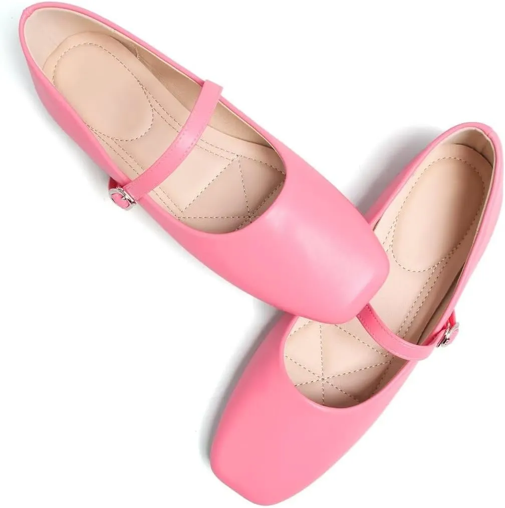 TN TANGNEST Leather Flats for Women Comfortable Square Toe Slip On Flats Soft Work Flats Retro Mary Jane Flats