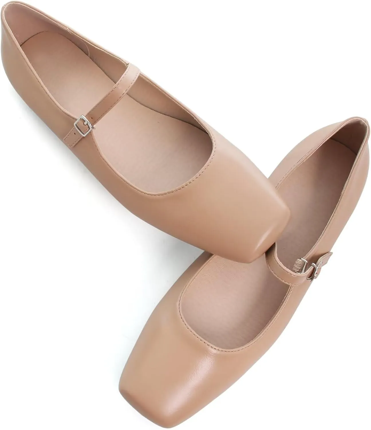 TN TANGNEST Leather Flats for Women Comfortable Square Toe Slip On Flats Soft Work Flats Retro Mary Jane Flats