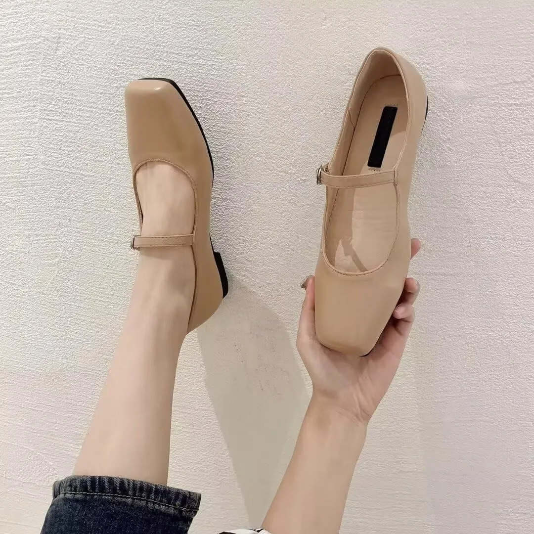 TN TANGNEST Leather Flats for Women Comfortable Square Toe Slip On Flats Soft Work Flats Retro Mary Jane Flats