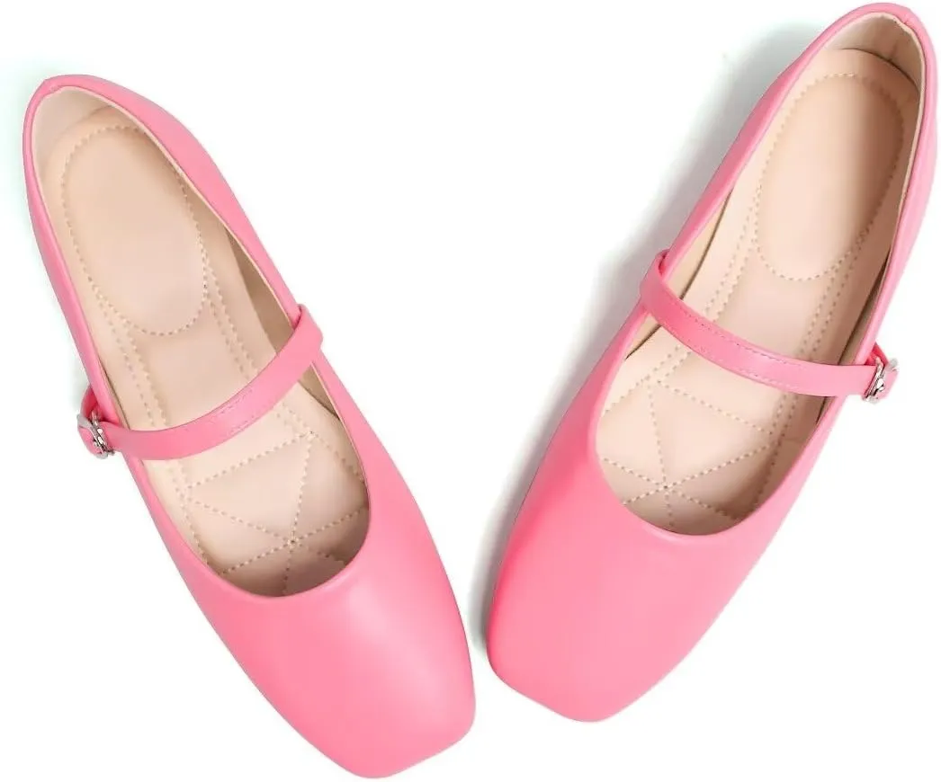 TN TANGNEST Leather Flats for Women Comfortable Square Toe Slip On Flats Soft Work Flats Retro Mary Jane Flats