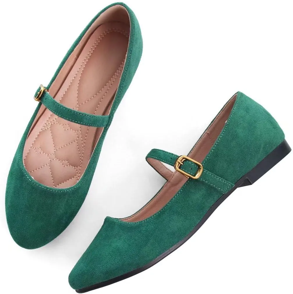 TN TANGNEST Women's Leather Flats Comfortable Square Toe Dress Flats Retro Soft Mary Jane Flats