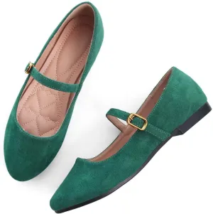 TN TANGNEST Women's Leather Flats Comfortable Square Toe Dress Flats Retro Soft Mary Jane Flats