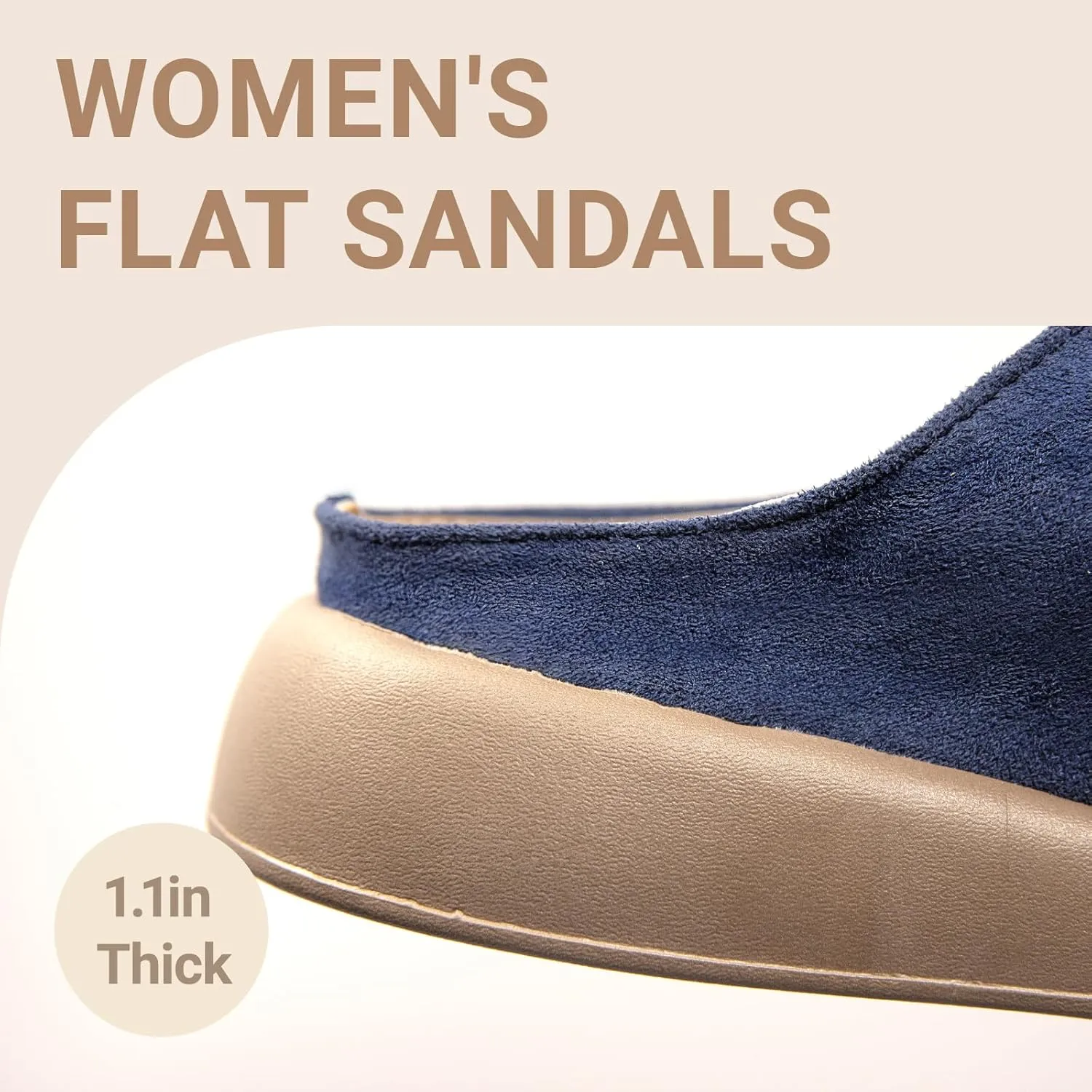 TOCONFFON Women's Flat Slides Sandals Comfort Adjustable Double Strap Slip on Soft Leather Slippers