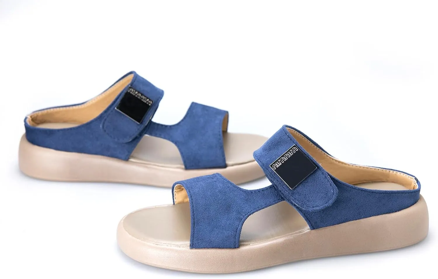 TOCONFFON Women's Flat Slides Sandals Comfort Adjustable Double Strap Slip on Soft Leather Slippers
