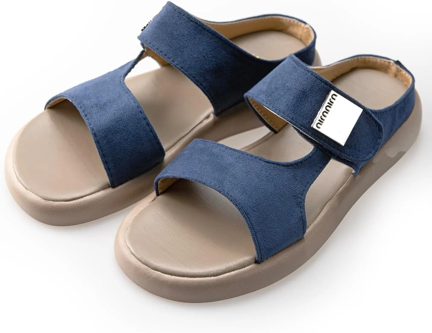 TOCONFFON Women's Flat Slides Sandals Comfort Adjustable Double Strap Slip on Soft Leather Slippers