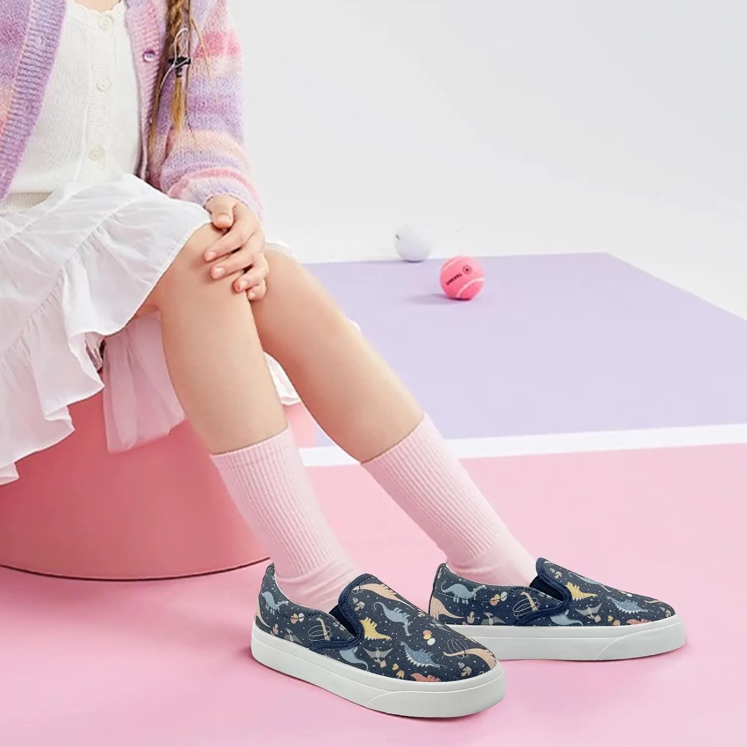 Toddler Shoes for Girls Boys Slip On Canvas Sneakers Lightweight Breathable Cartoon Low Top Kids Casual Walking Shoes