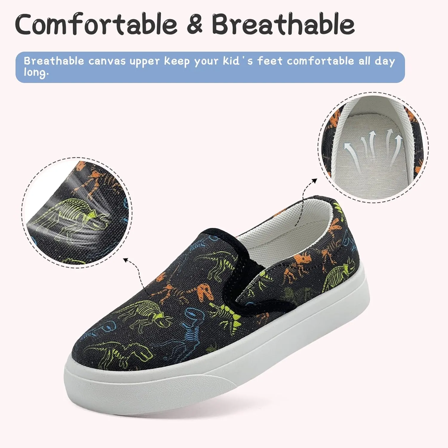 Toddler Shoes for Girls Boys Slip On Canvas Sneakers Lightweight Breathable Cartoon Low Top Kids Casual Walking Shoes