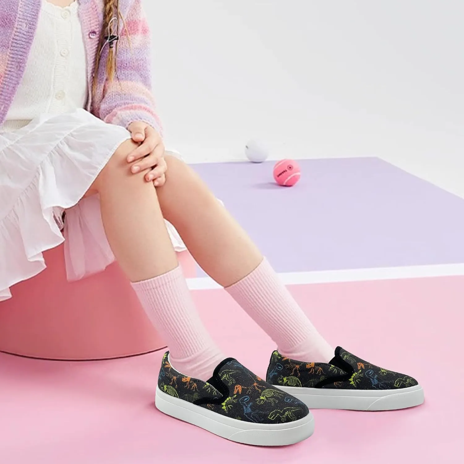 Toddler Shoes for Girls Boys Slip On Canvas Sneakers Lightweight Breathable Cartoon Low Top Kids Casual Walking Shoes