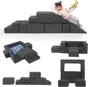 Toddlers Foam Climbing Playset Modular Kids Small Couch-Climbing Toys Play Gym for Climbing Crawling and Sliding with 2 Ottomans-Imaginative Indoor Furniture for Playroom Bedroom (Gray)