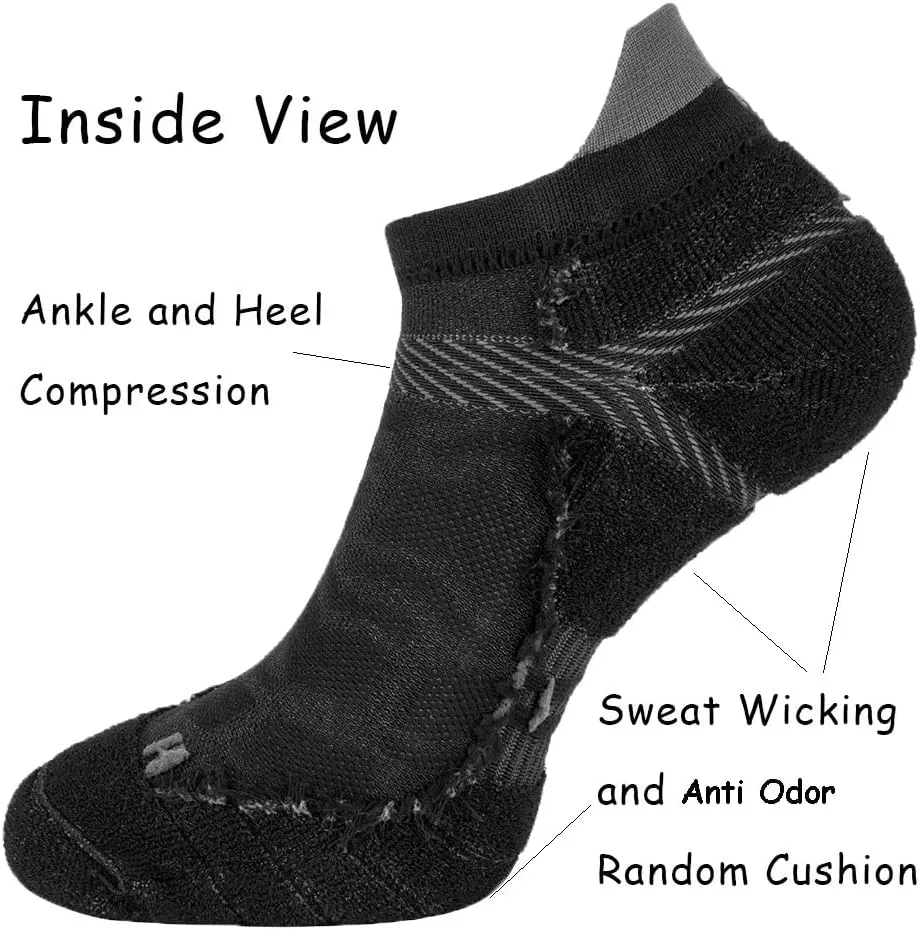 Toes&Feet Men's Anti Odor Quick Dry Cushioned Low Cut Compression (20-30mmHg) Running Socks