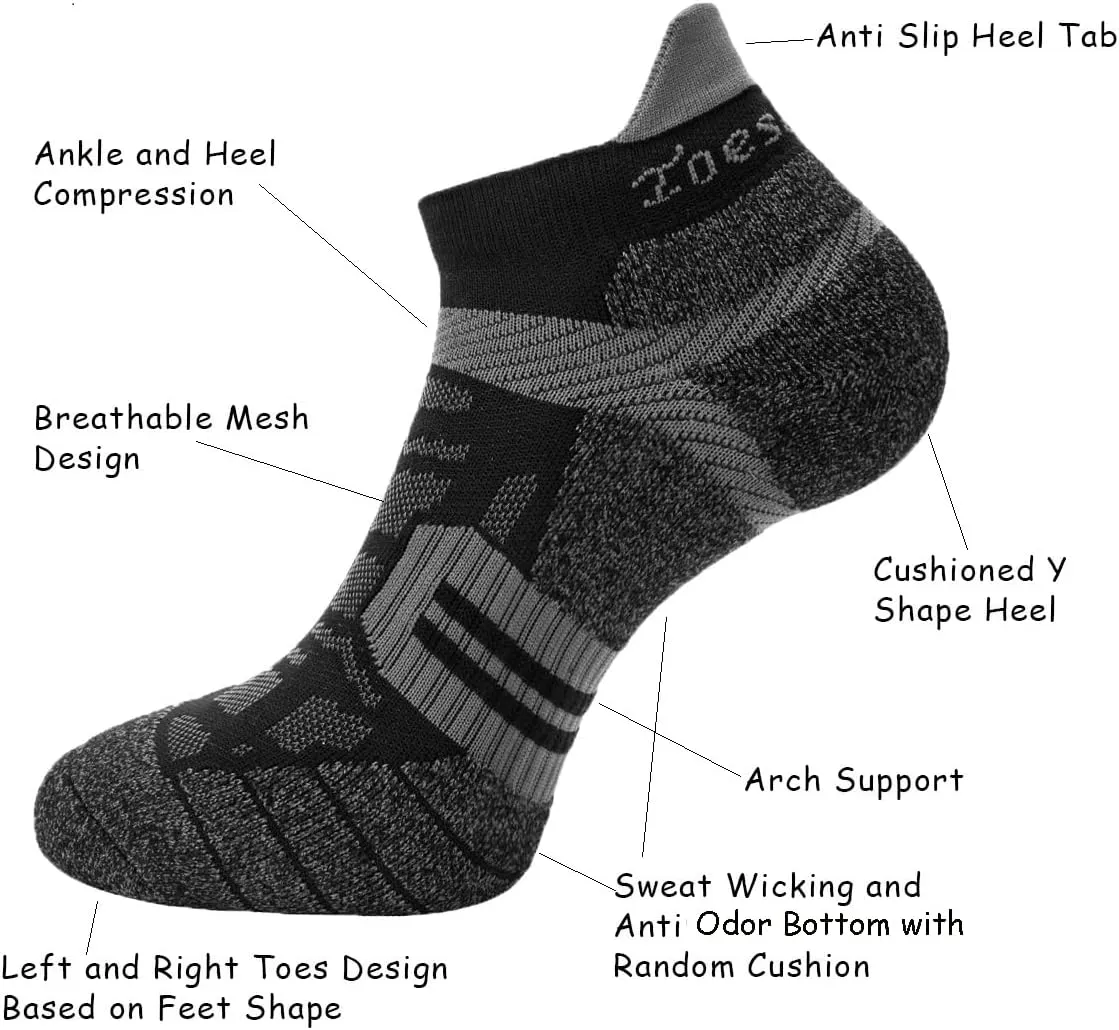 Toes&Feet Men's Anti Odor Quick Dry Cushioned Low Cut Compression (20-30mmHg) Running Socks