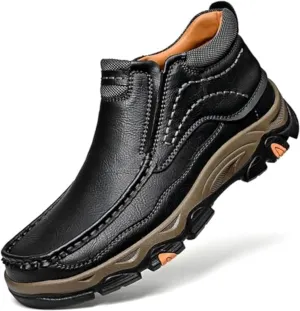 Tokouk Mens Breathable Hand Stitching Leather Slip On Ankle Boots, Classic Outdoor Moccasin Chukka Boots Non-Slip Casual Hiking Boots