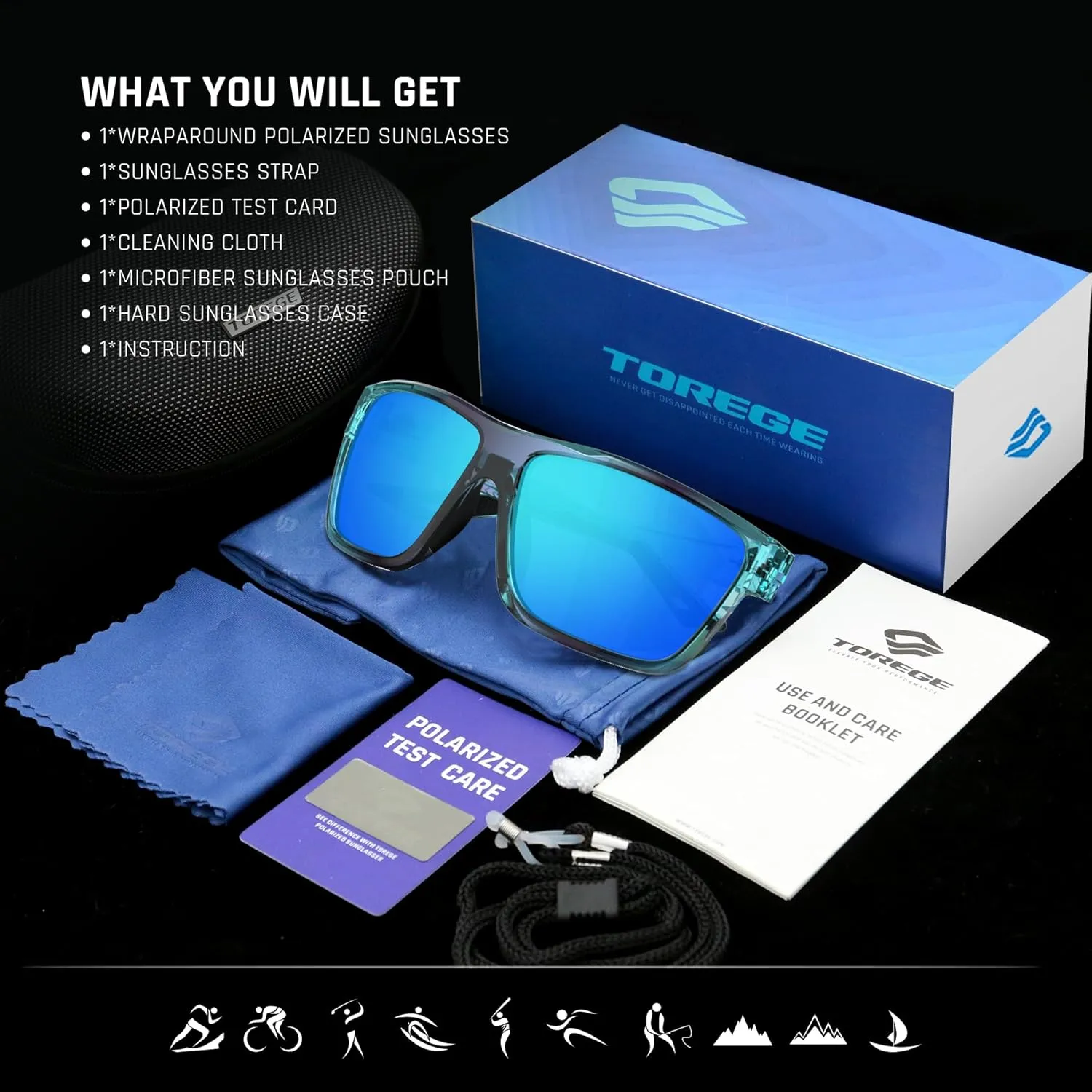 TOREGE Mens Women Sunglasses Polarized Sports UV Protection Wraparound Lightweight Sunglasses for Fishing Golfing NAUTILUS