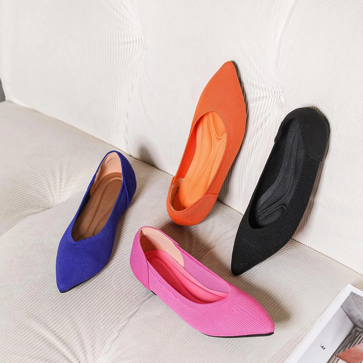 Touchmosees Women's Pointed-Toe Ballet Flats Classic Slip-On Breathable Dress Flats